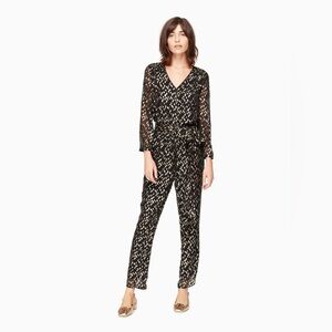 NWT Kate Spade Women’s Metallic Clipped Dot Jumpsuit Size 6 in Black/Gold